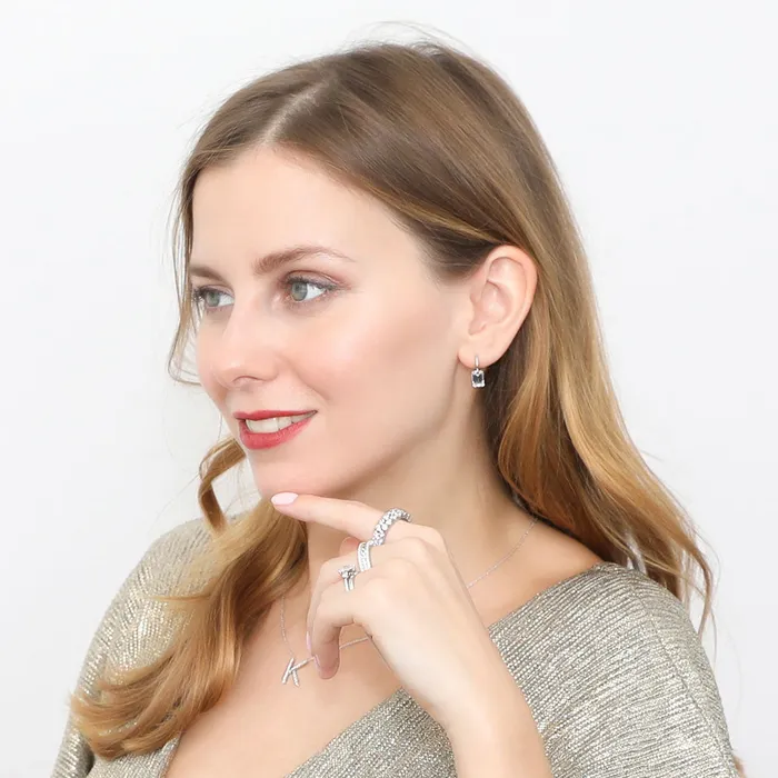 BERRICLE Earrings Solitaire Emerald Cut CZ Leverback Earrings in Sterling Silver