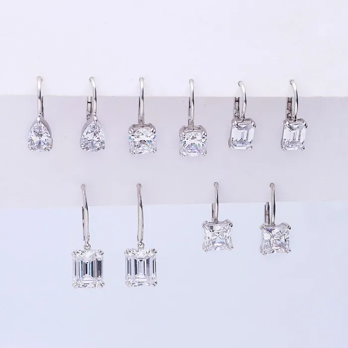 BERRICLE Earrings Solitaire Emerald Cut CZ Leverback Earrings in Sterling Silver