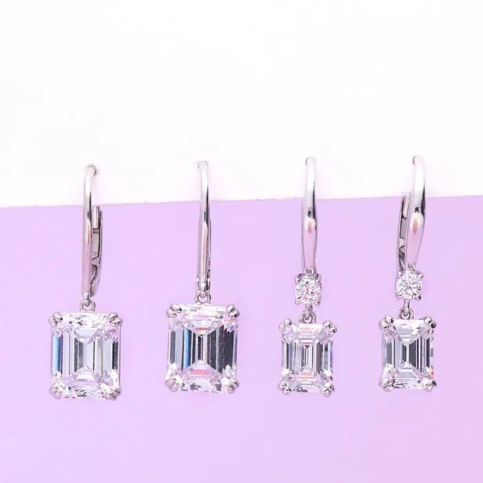BERRICLE Earrings Solitaire Emerald Cut CZ Leverback Earrings in Sterling Silver