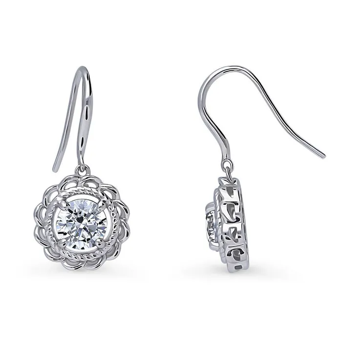 BERRICLE Earrings Solitaire Woven 25ct CZ Fish Hook Earrings in Sterling Silver
