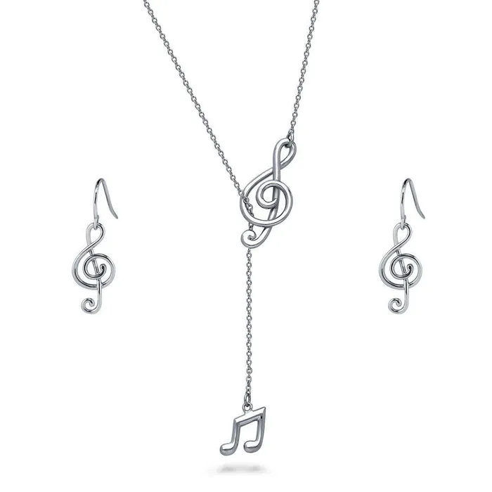 BERRICLE Earrings Treble Clef Music Note Set in Sterling Silver