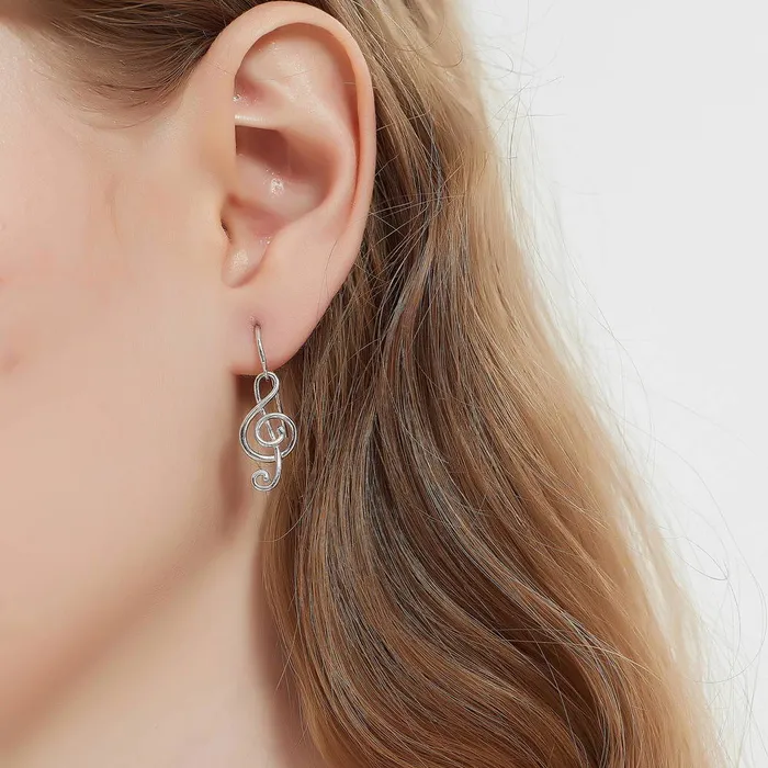 BERRICLE Earrings Treble Clef Music Note Set in Sterling Silver