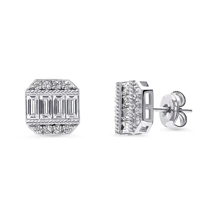 BERRICLE Earrings Vintage Inspired Art Deco CZ Set in Sterling Silver