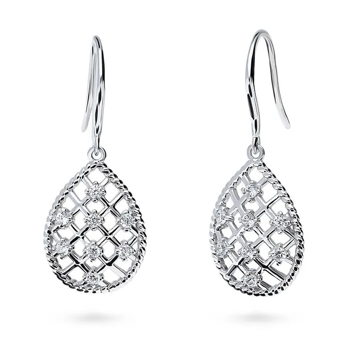 BERRICLE Earrings Woven CZ Fish Hook Earrings in Sterling Silver