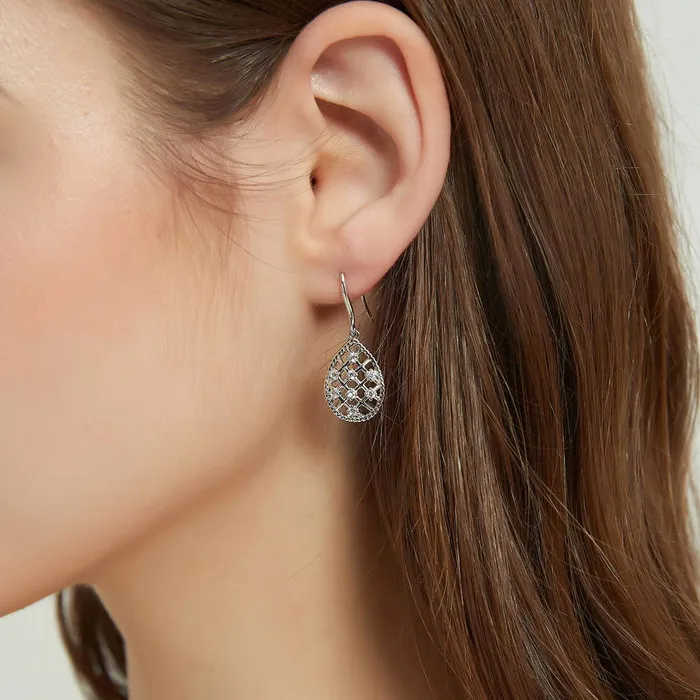 BERRICLE Earrings Woven CZ Fish Hook Earrings in Sterling Silver