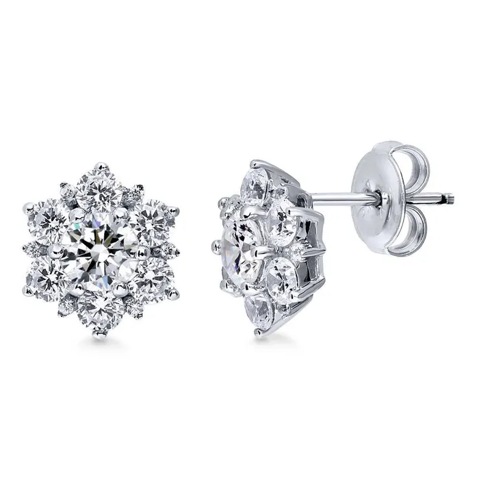 BERRICLE Flower Halo CZ Necklace and Earrings in Sterling Silver Necklaces