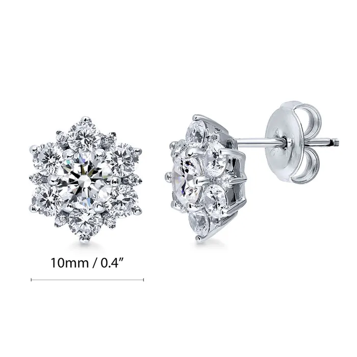 BERRICLE Flower Halo CZ Necklace and Earrings in Sterling Silver Necklaces