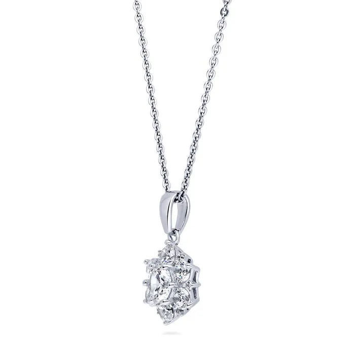 BERRICLE Flower Halo CZ Necklace and Earrings in Sterling Silver Necklaces