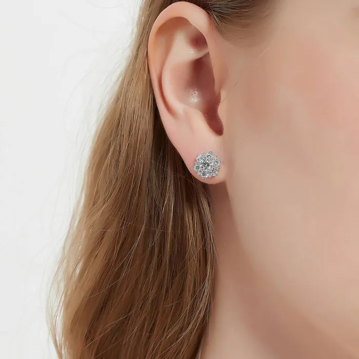 BERRICLE Flower Halo CZ Necklace and Earrings in Sterling Silver Necklaces