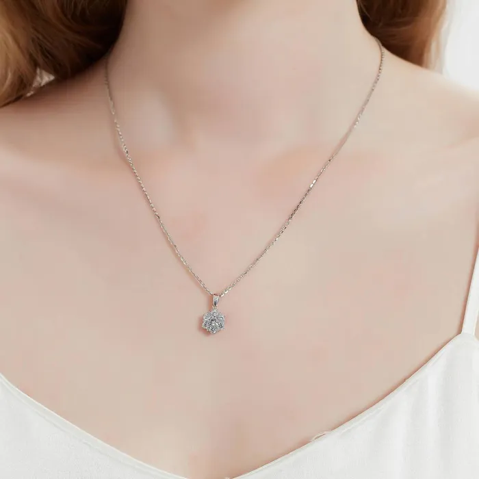 BERRICLE Flower Halo CZ Necklace and Earrings in Sterling Silver Necklaces