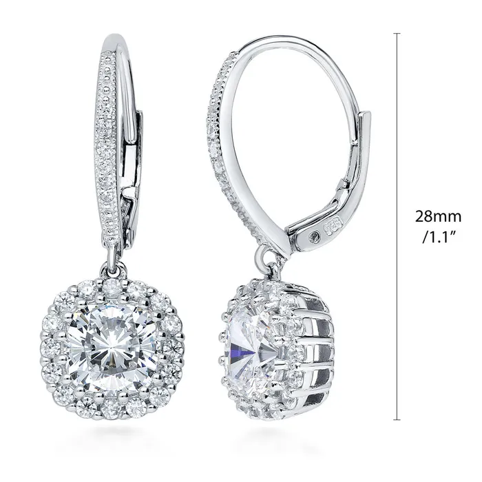 BERRICLE Halo Cushion CZ Leverback Earrings in Sterling Silver Earrings