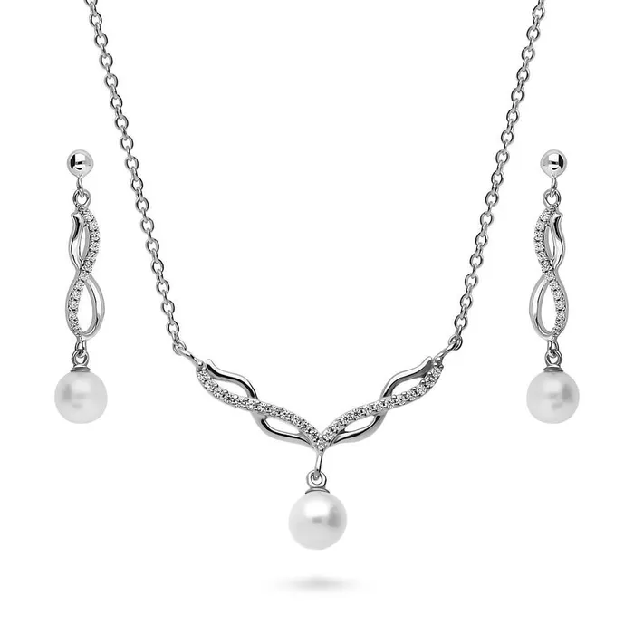 BERRICLE Infinity Cultured Pearl Set in Sterling Silver Earrings