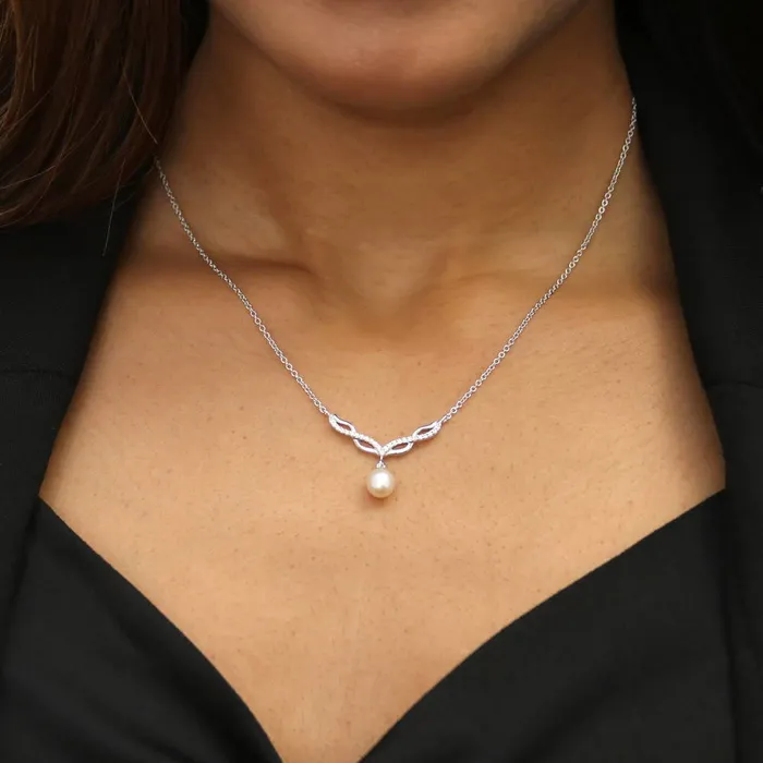 BERRICLE Infinity Cultured Pearl Set in Sterling Silver Earrings