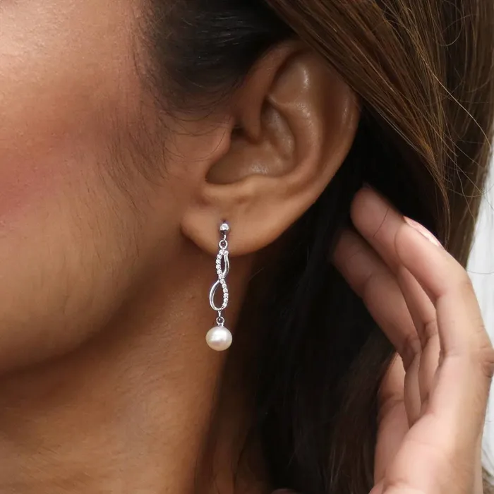 BERRICLE Infinity Cultured Pearl Set in Sterling Silver Earrings