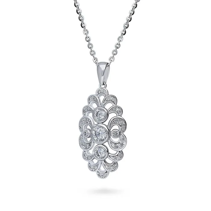 BERRICLE Navette Art Deco CZ Necklace in Sterling Silver Necklaces