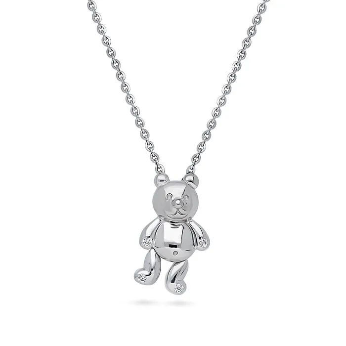 BERRICLE Necklaces Bear CZ Pendant Necklace in Sterling Silver
