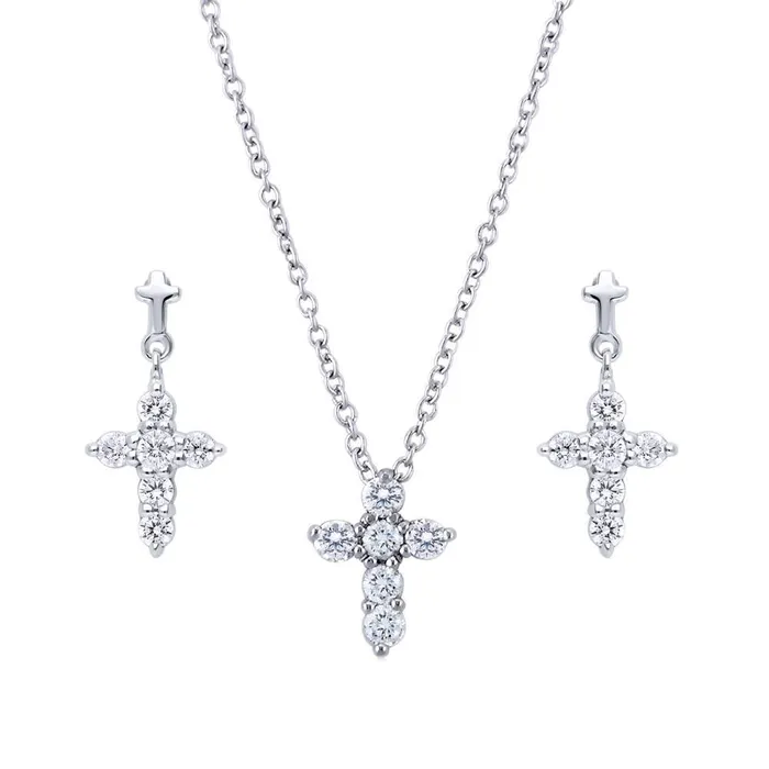 BERRICLE Necklaces Cross CZ Necklace and Earrings in Sterling Silver