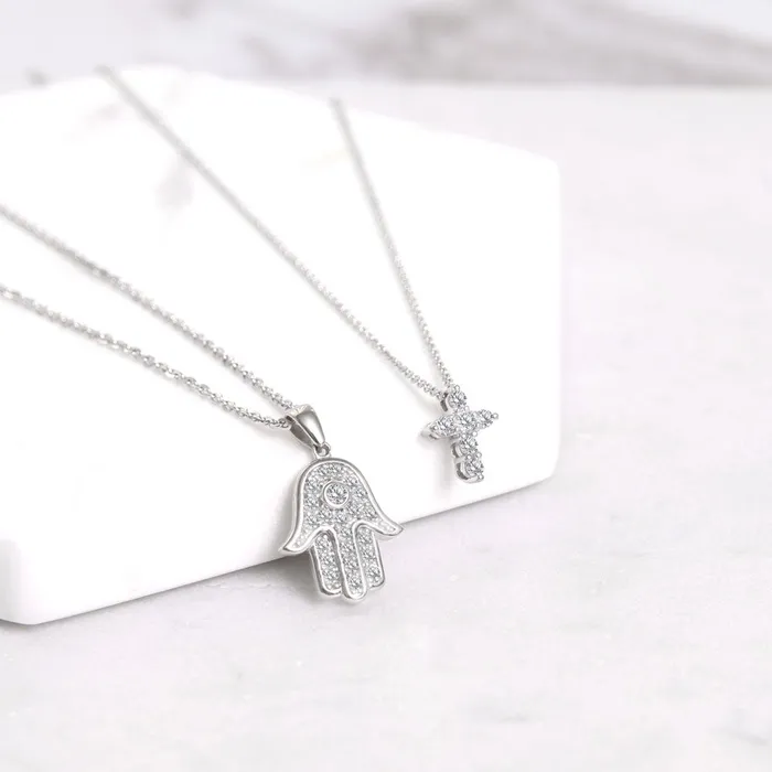 BERRICLE Necklaces Cross CZ Necklace and Earrings in Sterling Silver