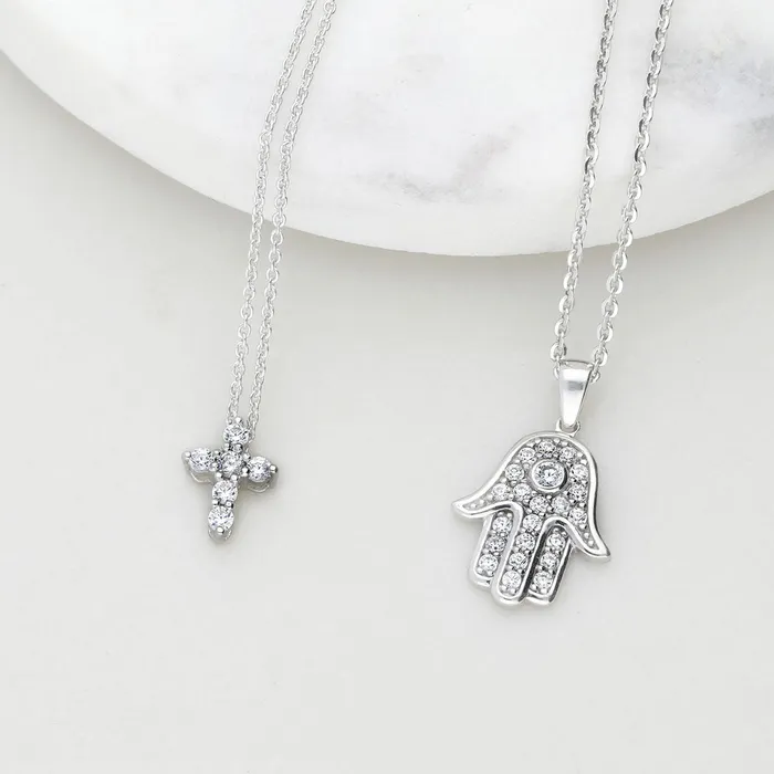 BERRICLE Necklaces Cross CZ Necklace and Earrings in Sterling Silver