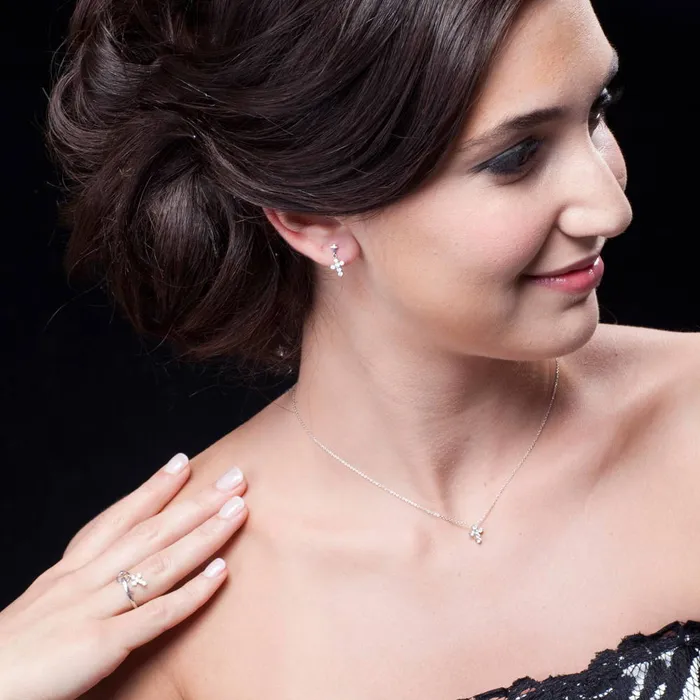 BERRICLE Necklaces Cross CZ Necklace and Earrings in Sterling Silver