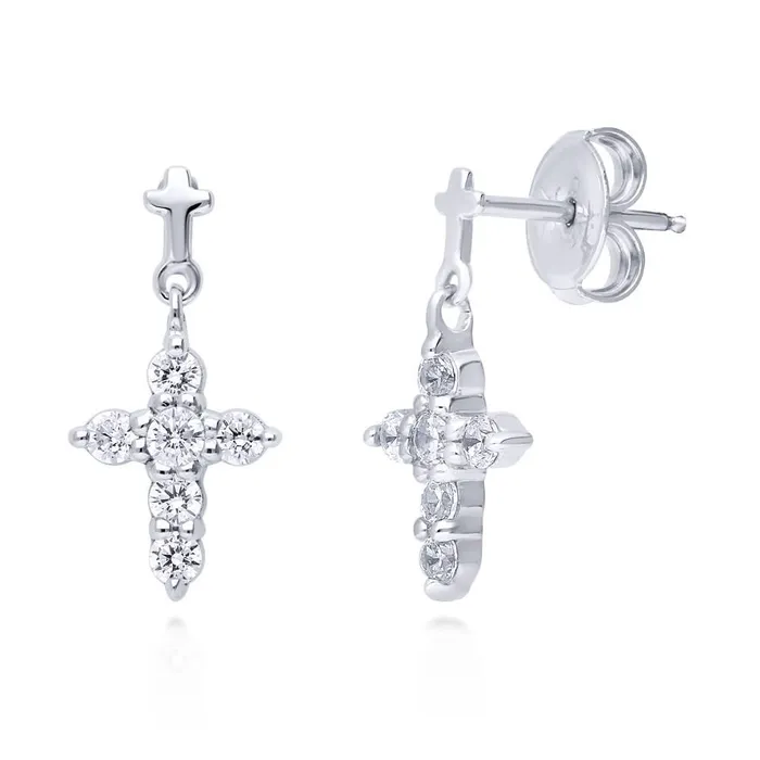 BERRICLE Necklaces Cross CZ Necklace and Earrings in Sterling Silver