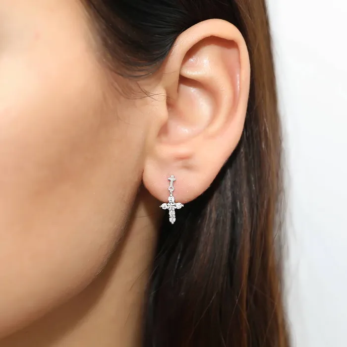 BERRICLE Necklaces Cross CZ Necklace and Earrings in Sterling Silver