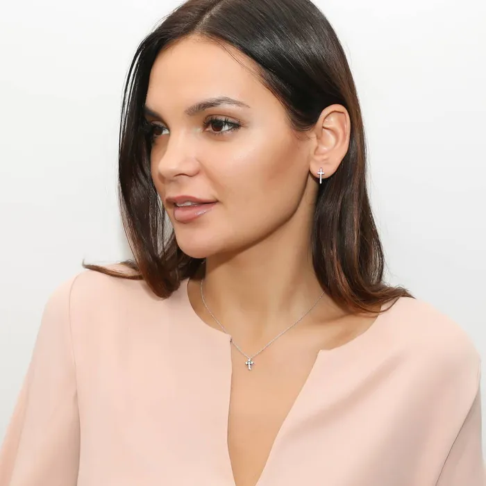 BERRICLE Necklaces Cross CZ Necklace and Earrings in Sterling Silver