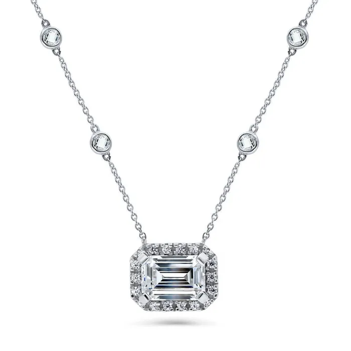 BERRICLE Necklaces Halo EastWest Emerald Cut CZ Necklace in Sterling Silver BERRICLE Necklaces Halo EastWest Emerald Cut CZ Necklace in Sterling Silver