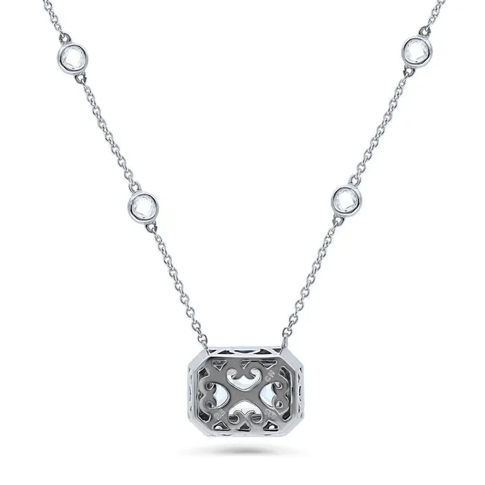 BERRICLE Necklaces Halo EastWest Emerald Cut CZ Necklace in Sterling Silver