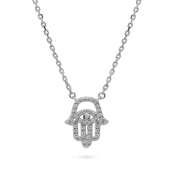 BERRICLE Necklaces Hamsa Hand Evil Eye CZ Necklace in Sterling Silver