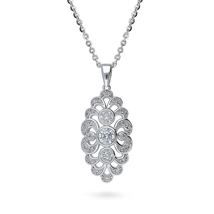 BERRICLE Necklaces Navette Art Deco CZ Necklace in Sterling Silver