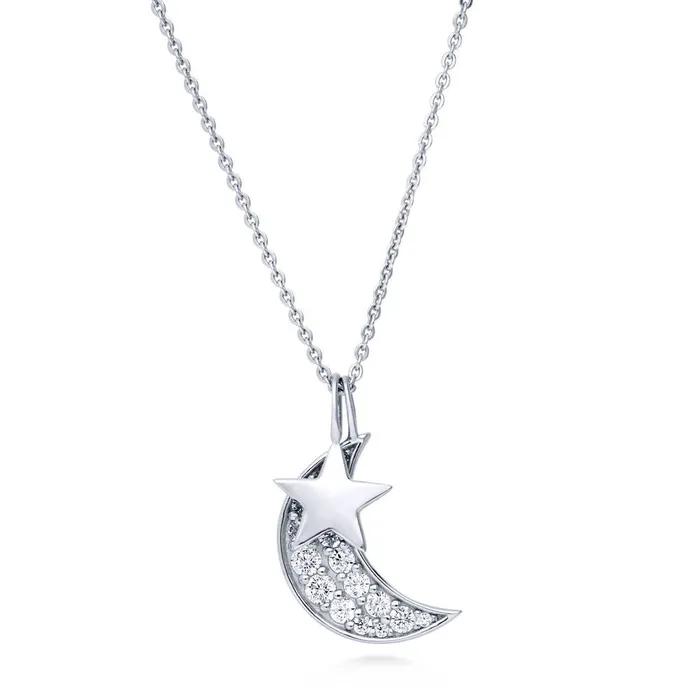 BERRICLE Necklaces Star Moon CZ Necklace in Sterling Silver