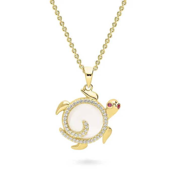 BERRICLE Necklaces Turtle Mother Of Pearl Necklace in Sterling Silver