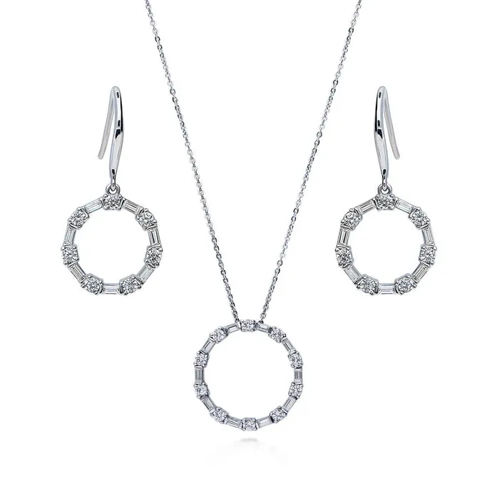 BERRICLE Open Circle CZ Necklace and Earrings in Sterling Silver Necklaces