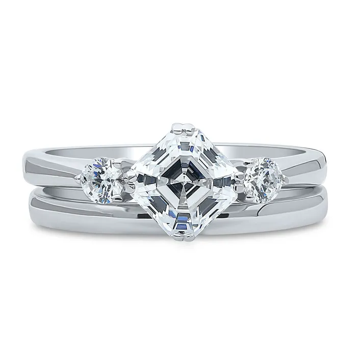 BERRICLE Rings 3Stone 12ct Asscher CZ Ring Set in Sterling Silver