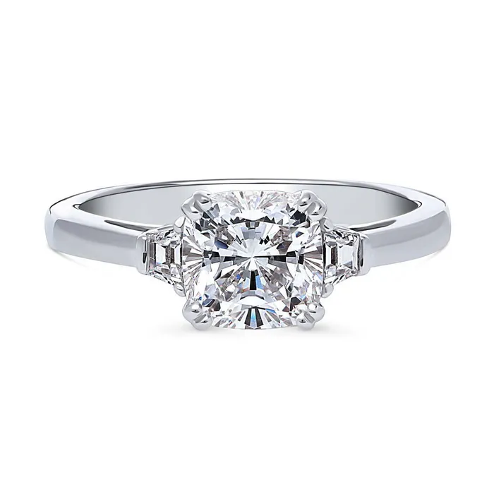 BERRICLE Rings 3Stone 2ct Cushion CZ Ring in Sterling Silver