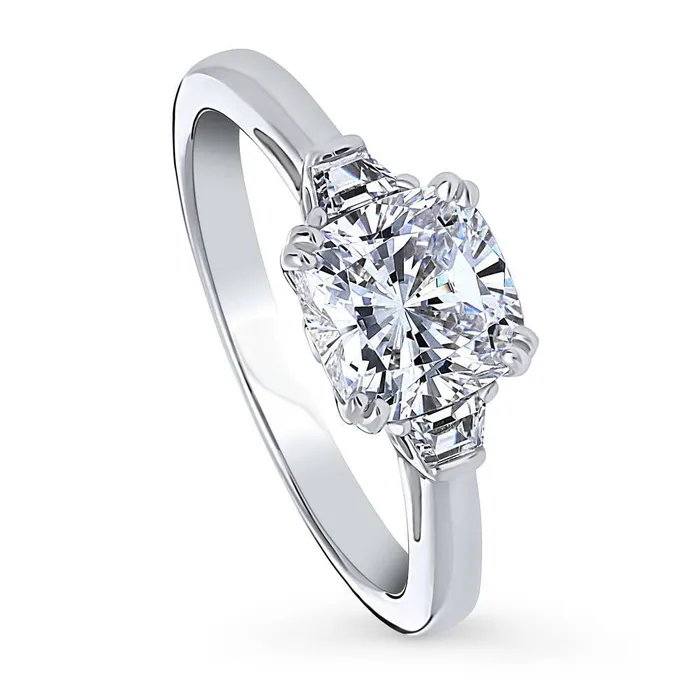 BERRICLE Rings 3Stone 2ct Cushion CZ Ring in Sterling Silver