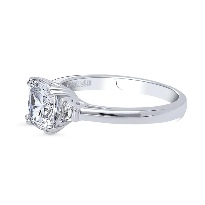 BERRICLE Rings 3Stone 2ct Cushion CZ Ring in Sterling Silver