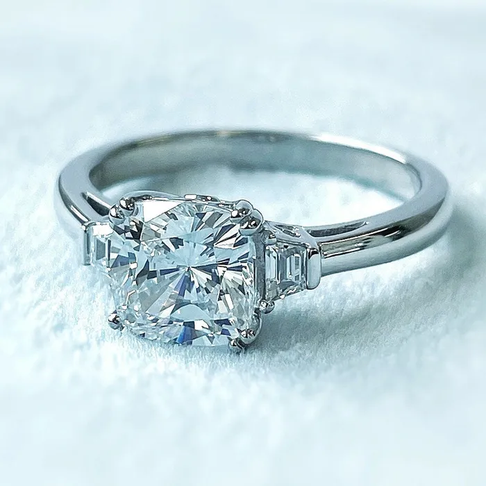 BERRICLE Rings 3Stone 2ct Cushion CZ Ring in Sterling Silver