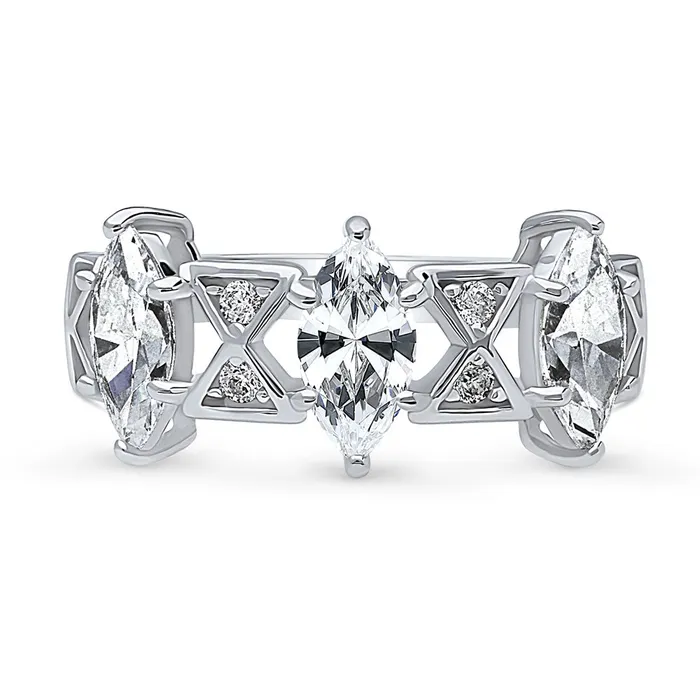 BERRICLE Rings 3Stone Art Deco Marquise CZ Ring in Sterling Silver 135ct