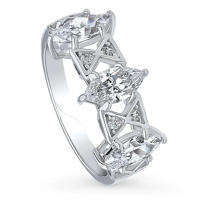 BERRICLE Rings 3Stone Art Deco Marquise CZ Ring in Sterling Silver 135ct