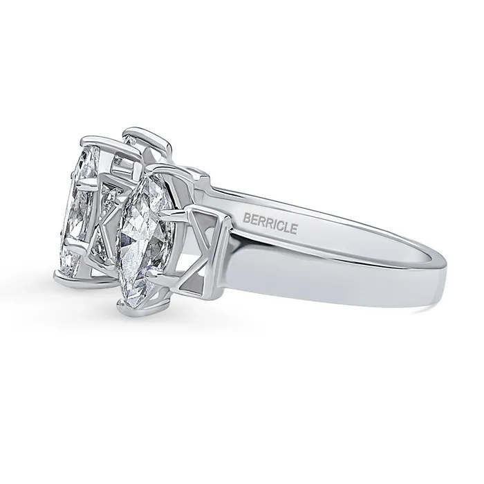 BERRICLE Rings 3Stone Art Deco Marquise CZ Ring in Sterling Silver 135ct