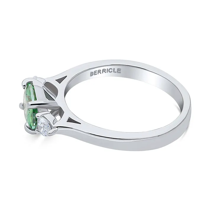 BERRICLE Rings 3Stone EastWest Green Oval CZ Ring in Sterling Silver 12ct