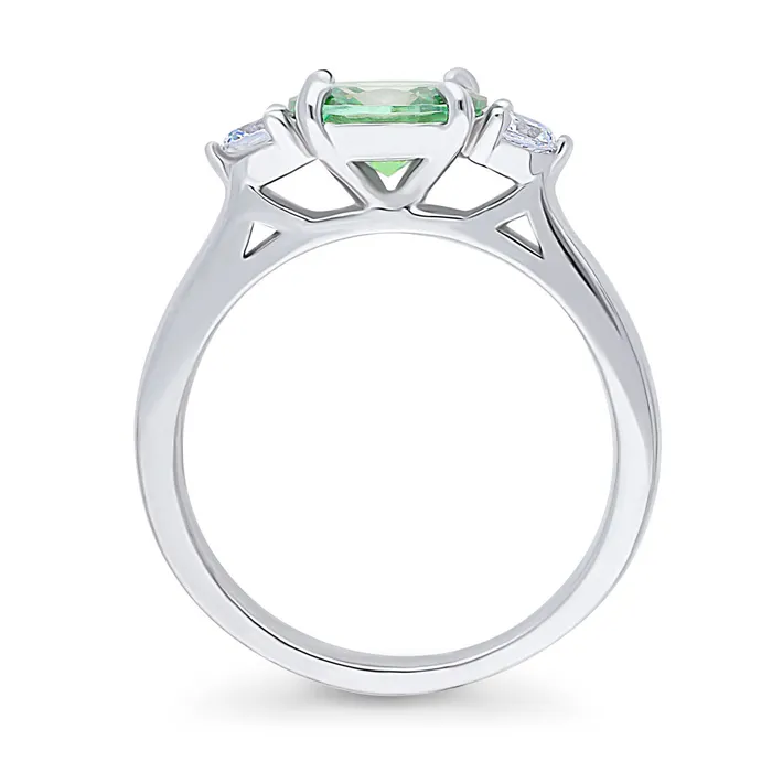 BERRICLE Rings 3Stone EastWest Green Oval CZ Ring in Sterling Silver 12ct
