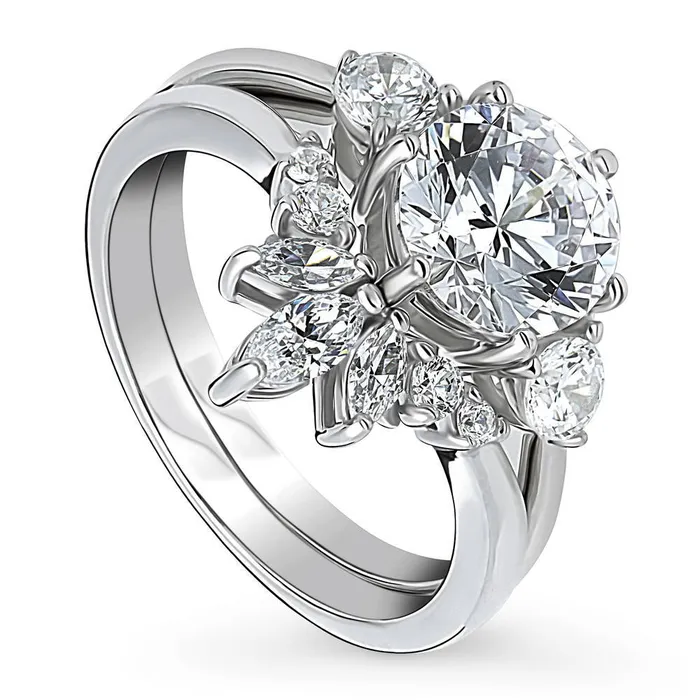 BERRICLE Rings 3Stone Flower 2ct CZ Ring Set in Sterling Silver
