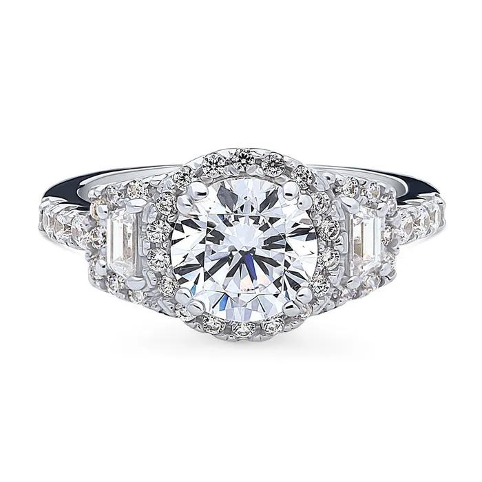 BERRICLE Rings 3Stone Halo 16ct CZ Ring in Sterling Silver