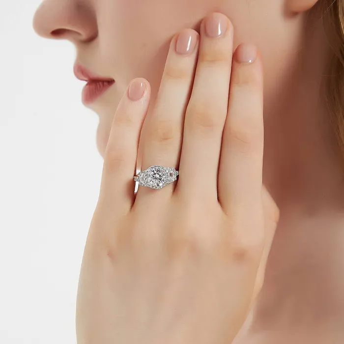BERRICLE Rings 3Stone Halo 16ct CZ Ring in Sterling Silver