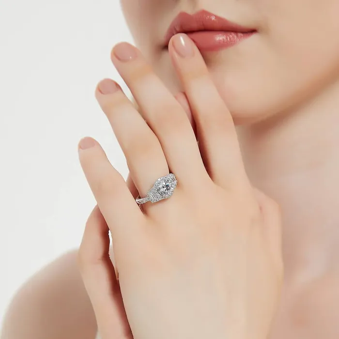BERRICLE Rings 3Stone Halo 16ct CZ Ring in Sterling Silver