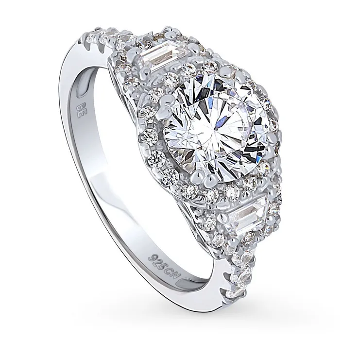 BERRICLE Rings 3Stone Halo 16ct CZ Ring in Sterling Silver