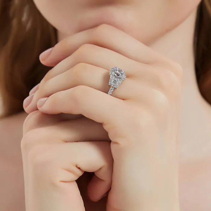 BERRICLE Rings 3Stone Halo 16ct CZ Ring in Sterling Silver